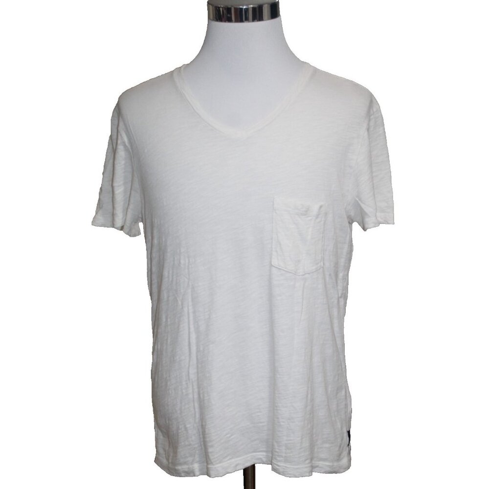 7 For All Mankind Pocket T-Shirt V-Neck Tee Peru Slub Cotton White Mens Size M